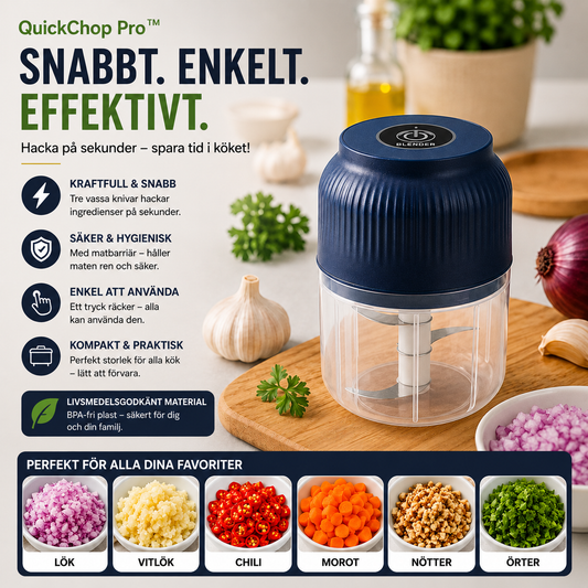 QuickChop Pro™ Minihakker – Trådløs matlaging med ett tastetrykk
