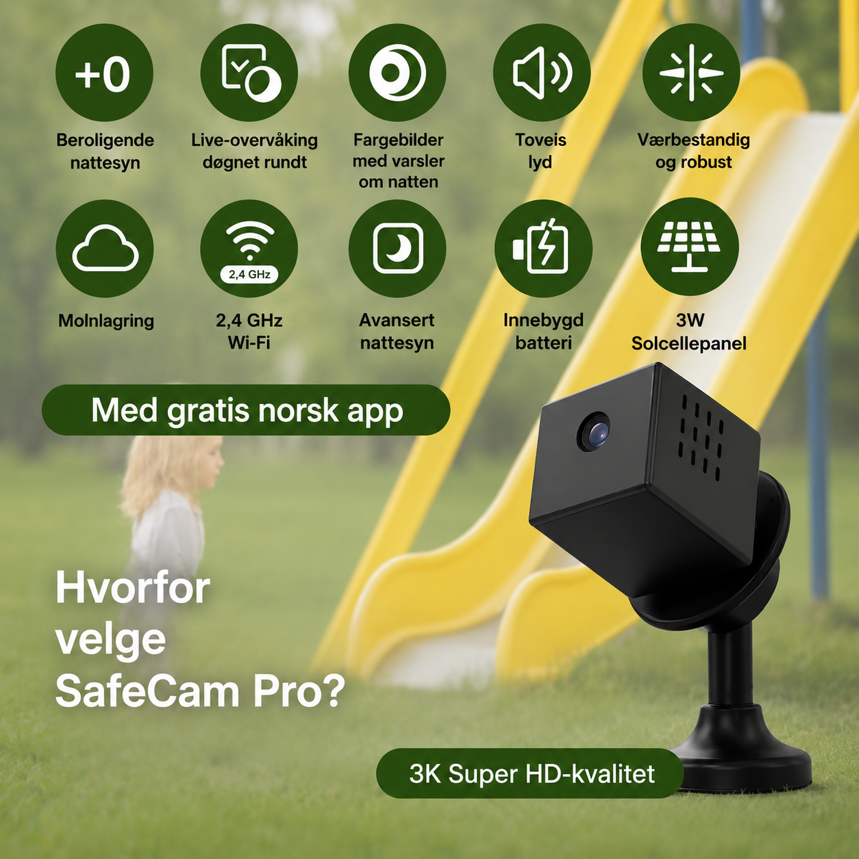 SafeCam Pro™ | Alltid beskyttet – selv uten internett eller strøm