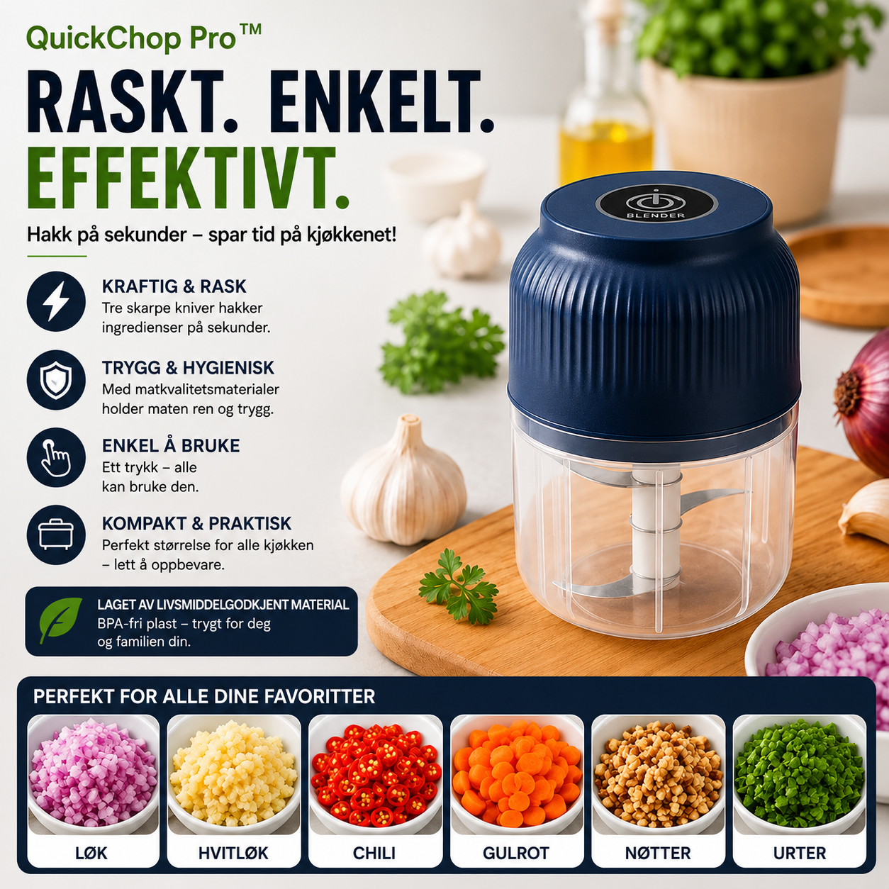 QuickChop Pro™ Minihakker – Trådløs matlaging med ett tastetrykk