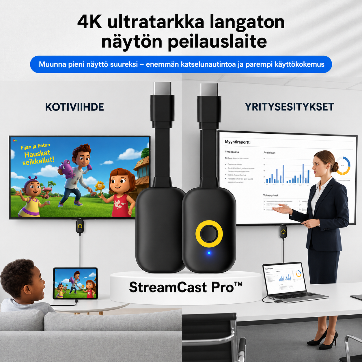 StreamCast Pro™ langaton näytönjako – Isompi kuva, suoraan televisioosi