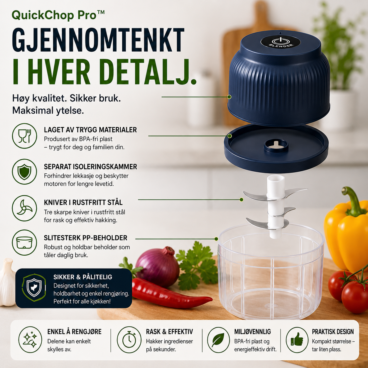 QuickChop Pro™ Minihakker – Trådløs matlaging med ett tastetrykk