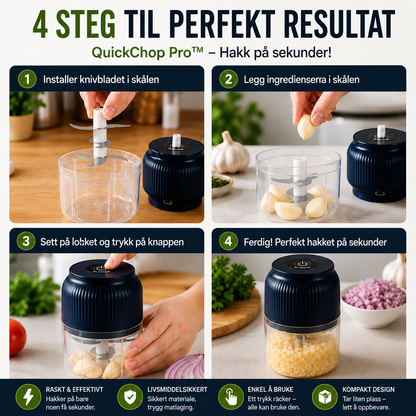 QuickChop Pro™ Minihakker – Trådløs matlaging med ett tastetrykk