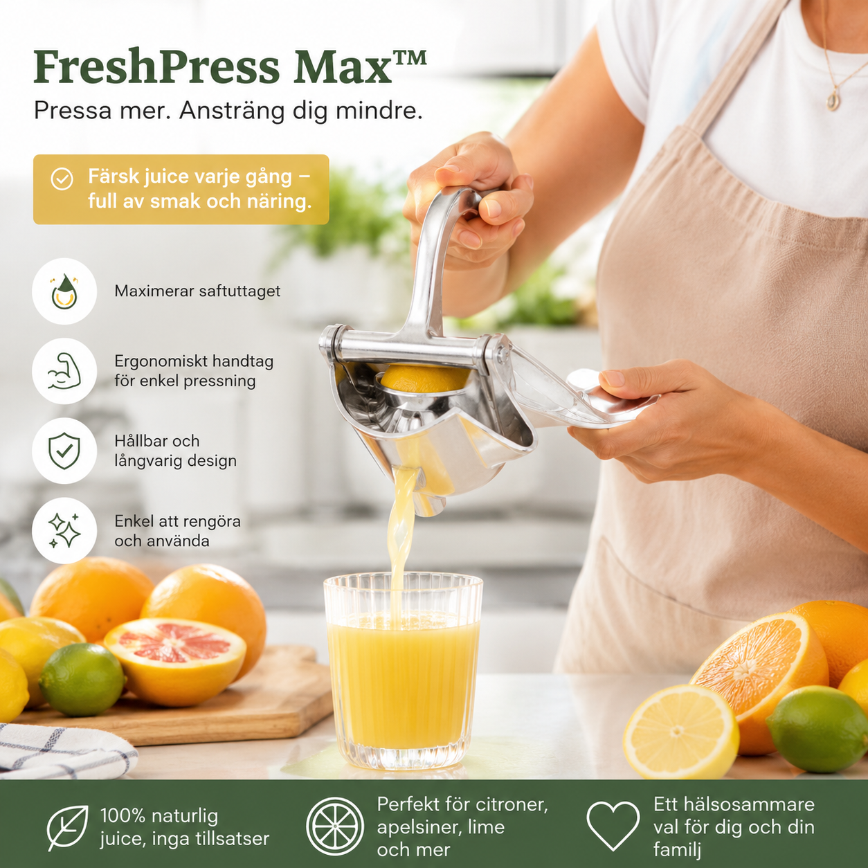 FreshPress Max™ Fruktpress – Pressa varje droppe med minimal ansträngning