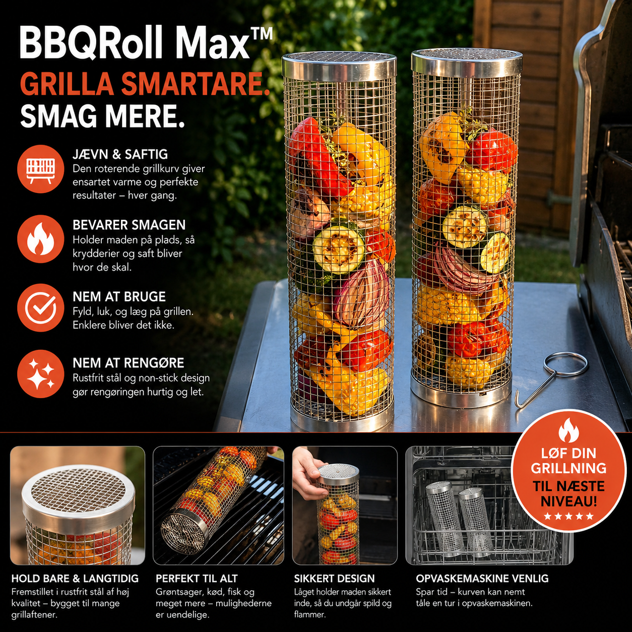 BBQRoll Max™ Grillkorg – Rostfritt stål för jämn grillning utan spill