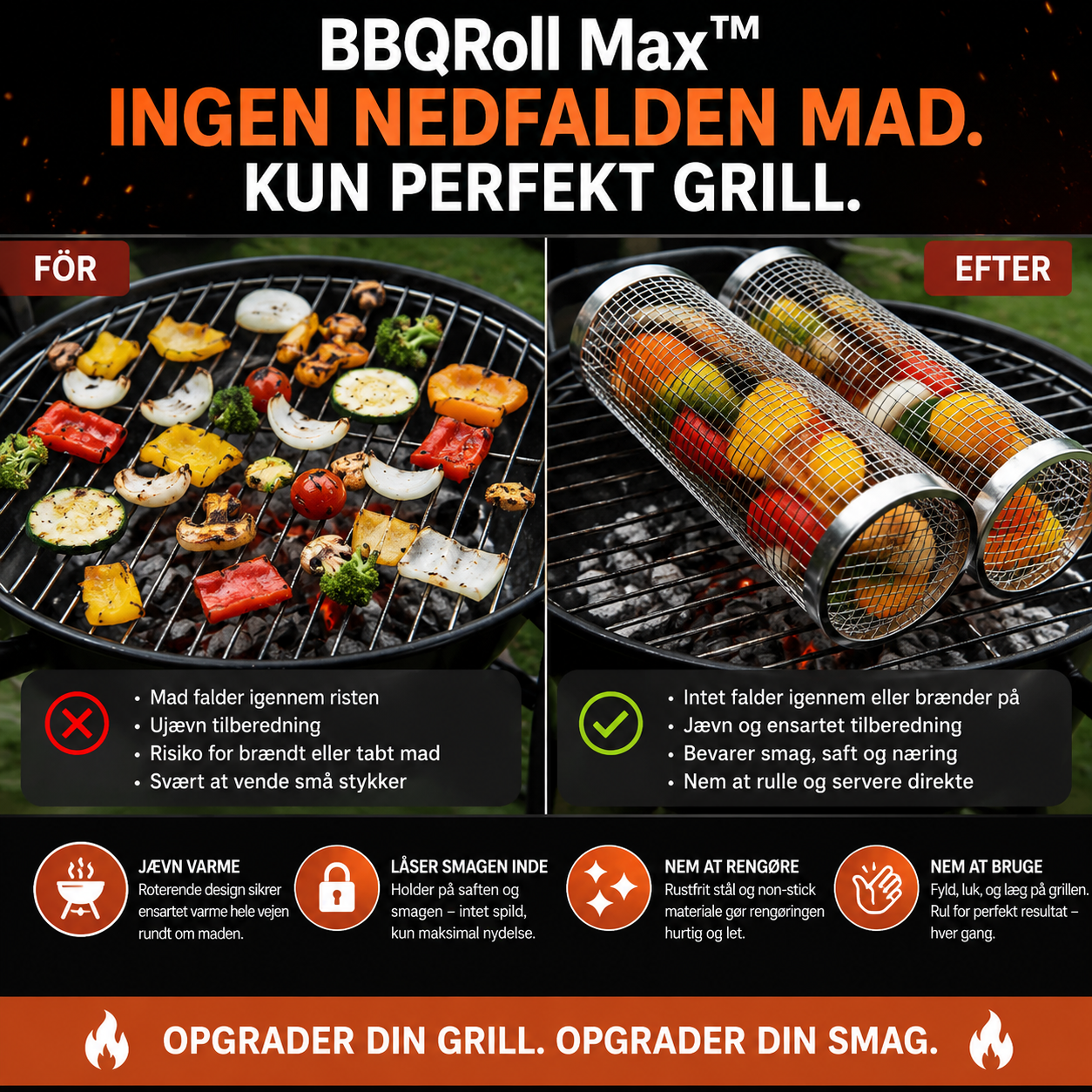 BBQRoll Max™ Grillkorg – Rostfritt stål för jämn grillning utan spill