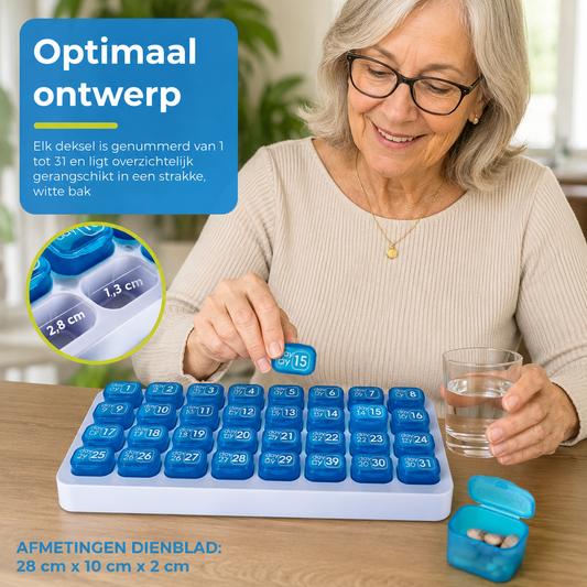 MediMonth Pro™ pilleboks – 31 dagers smart oppbevaring for daglige rutiner