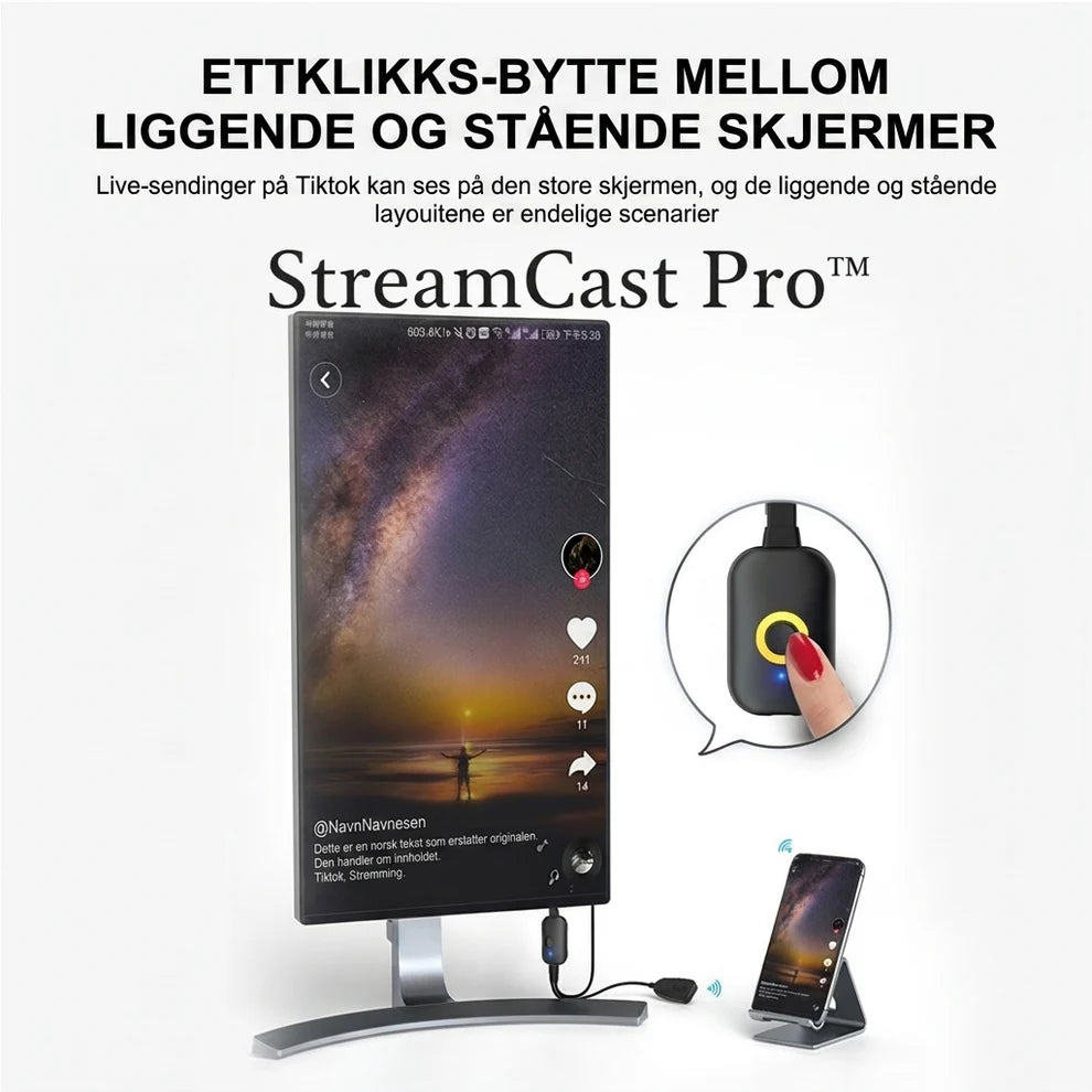 StreamCast Pro™ Trådløs Skjermspeiling – Større bilde, rett på TV-en