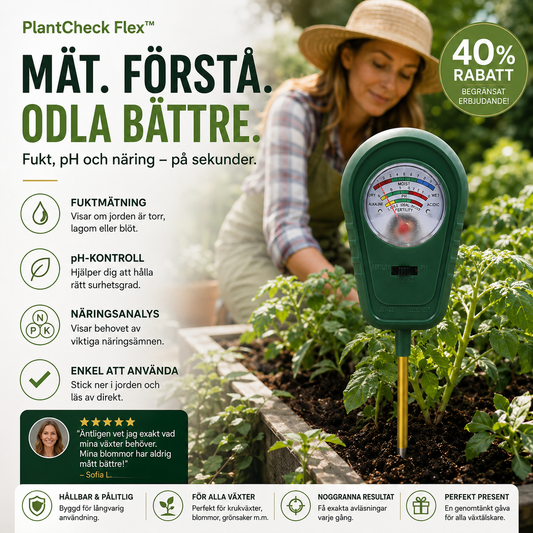 PlantCheck Flex™ Jordmåler – Enkel analyse av jordens forutsetninger uten batterier
