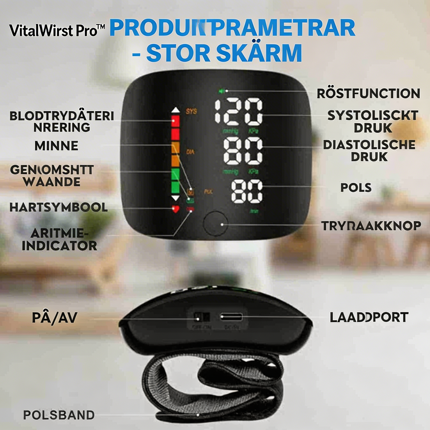 VitalWrist Pro™ Digital Handledsmätare – Smidig hälsokontroll med tydlig display