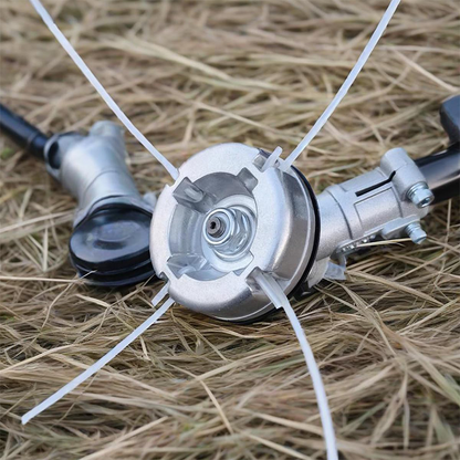 Nu slipper du springa fram och tillbaka till ladan för att din nylontråd har gått av igen! Denna robusta trimmerhuv i aluminium med fyra trådar klipper igenom tjockt gräs och allt annat som om det vore ingenting – ingen rost, inga brott, inget krångel med